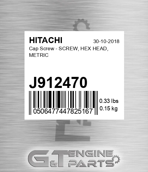 J912470 Cap Screw - SCREW, HEX HEAD, METRIC