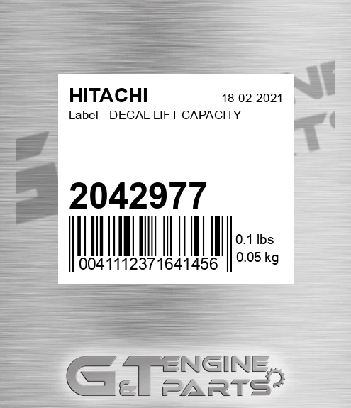 2042977 Label - DECAL LIFT CAPACITY