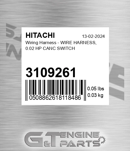 3109261 Wiring Harness - WIRE HARNESS, 0.02 HP CANC SWITCH