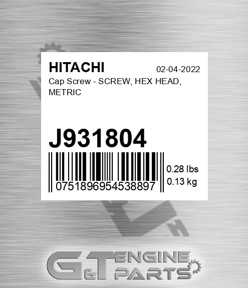 J931804 Cap Screw - SCREW, HEX HEAD, METRIC
