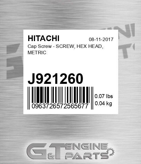 J921260 Cap Screw - SCREW, HEX HEAD, METRIC