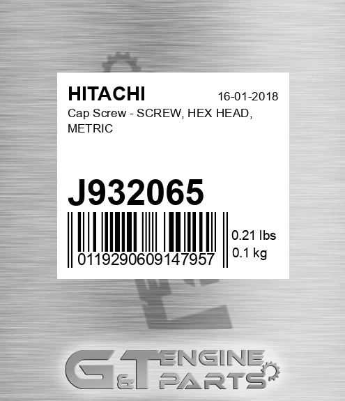 J932065 Cap Screw - SCREW, HEX HEAD, METRIC