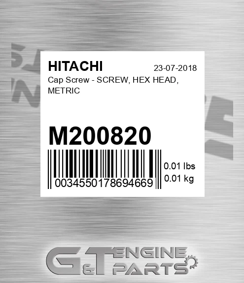 M200820 Cap Screw - SCREW, HEX HEAD, METRIC