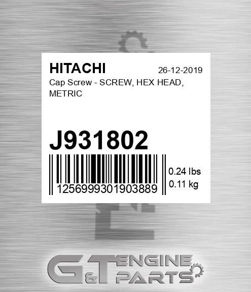 J931802 Cap Screw - SCREW, HEX HEAD, METRIC