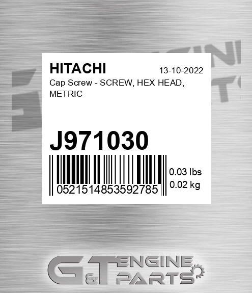 J971030 Cap Screw - SCREW, HEX HEAD, METRIC