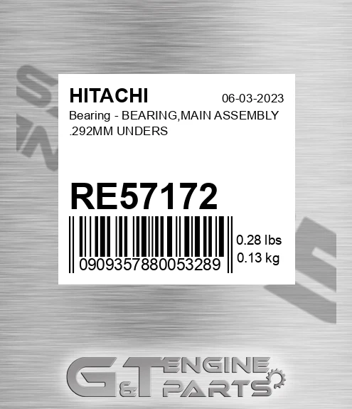 RE57172 Bearing - BEARING,MAIN ASSEMBLY .292MM UNDERS