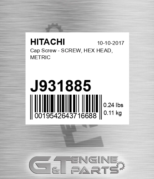 J931885 Cap Screw - SCREW, HEX HEAD, METRIC