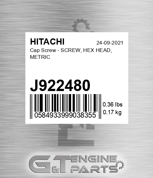 J922480 Cap Screw - SCREW, HEX HEAD, METRIC