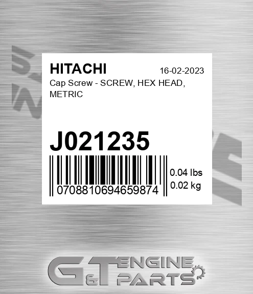J021235 Cap Screw - SCREW, HEX HEAD, METRIC