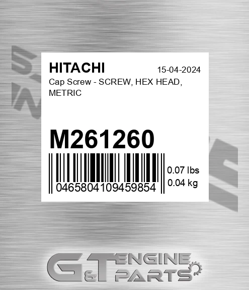 M261260 Cap Screw - SCREW, HEX HEAD, METRIC
