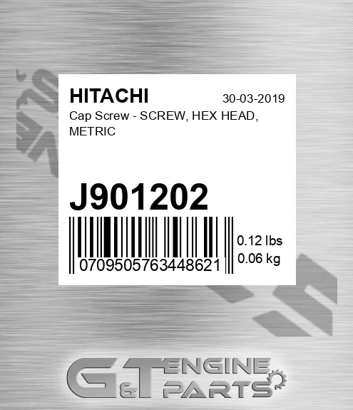 J901202 Cap Screw - SCREW, HEX HEAD, METRIC