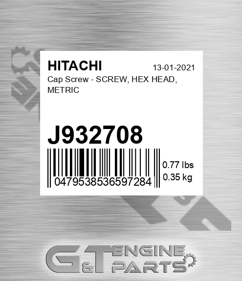 J932708 Cap Screw - SCREW, HEX HEAD, METRIC