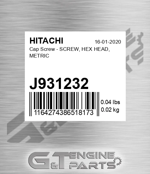 J931232 Cap Screw - SCREW, HEX HEAD, METRIC
