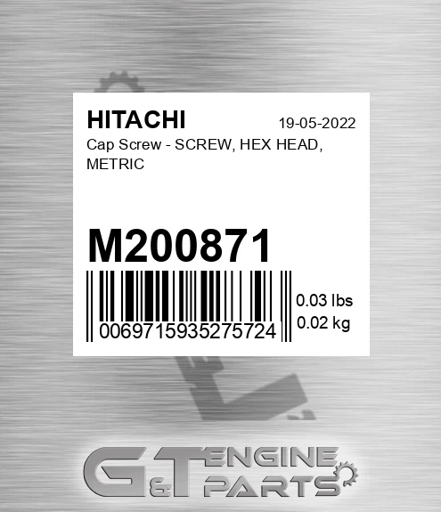 M200871 Cap Screw - SCREW, HEX HEAD, METRIC