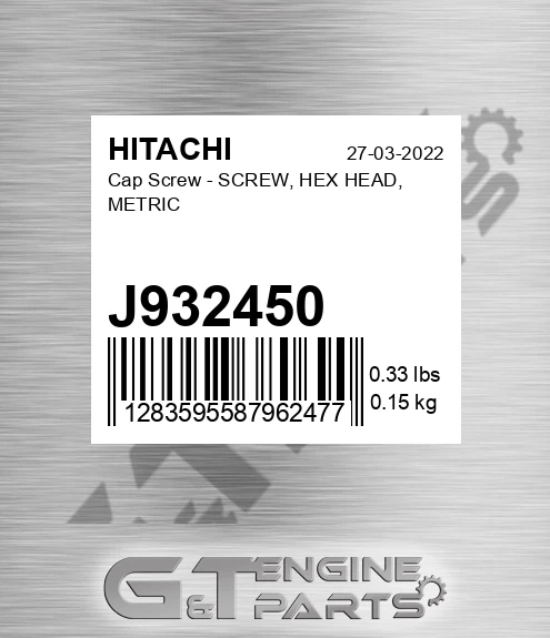 J932450 Cap Screw - SCREW, HEX HEAD, METRIC