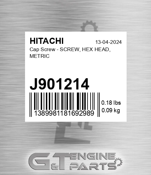J901214 Cap Screw - SCREW, HEX HEAD, METRIC
