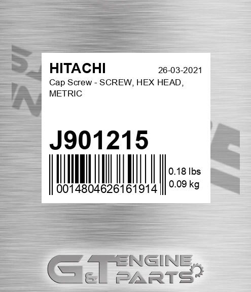 J901215 Cap Screw - SCREW, HEX HEAD, METRIC