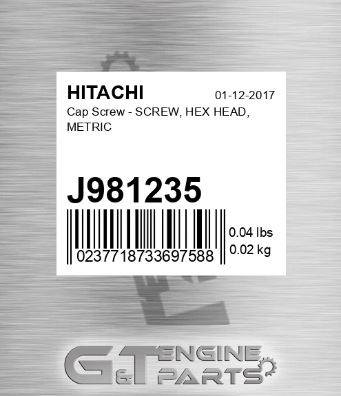 J981235 Cap Screw - SCREW, HEX HEAD, METRIC