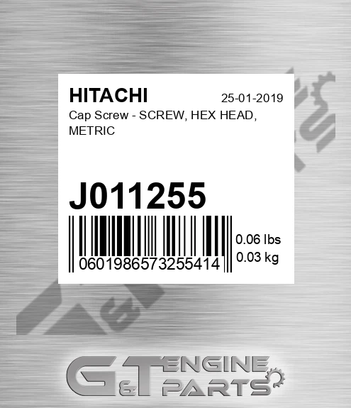 J011255 Cap Screw - SCREW, HEX HEAD, METRIC