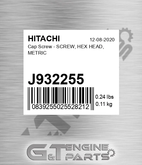 J932255 Cap Screw - SCREW, HEX HEAD, METRIC