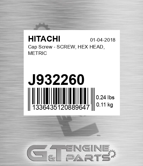 J932260 Cap Screw - SCREW, HEX HEAD, METRIC