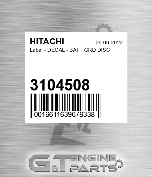 3104508 Label - DECAL - BATT GRD DISC