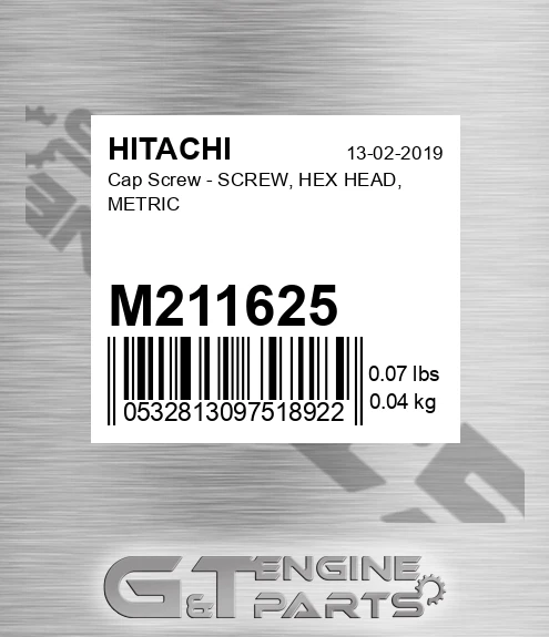 M211625 Cap Screw - SCREW, HEX HEAD, METRIC