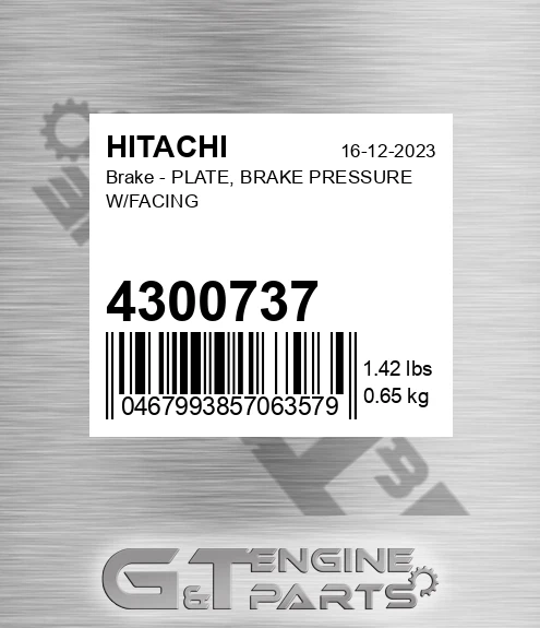 4300737 Brake - PLATE, BRAKE PRESSURE W/FACING
