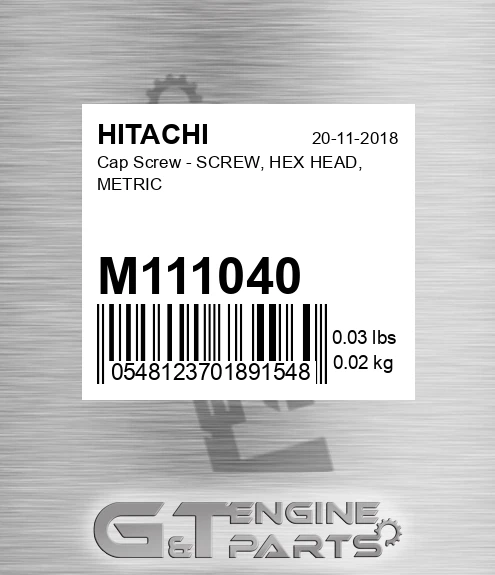M111040 Cap Screw - SCREW, HEX HEAD, METRIC