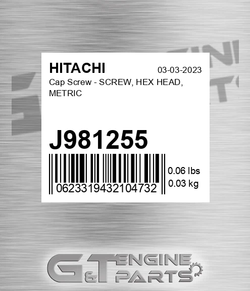 J981255 Cap Screw - SCREW, HEX HEAD, METRIC