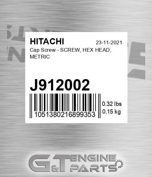 J912002 Cap Screw - SCREW, HEX HEAD, METRIC