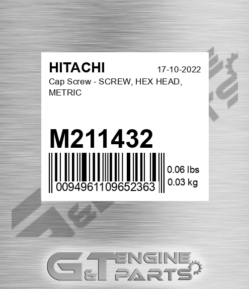 M211432 Cap Screw - SCREW, HEX HEAD, METRIC