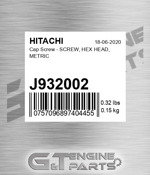 J932002 Cap Screw - SCREW, HEX HEAD, METRIC