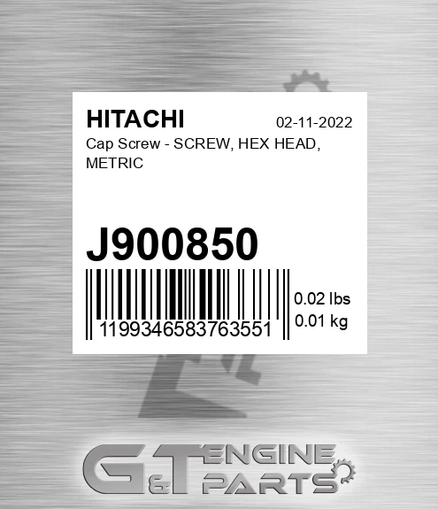J900850 Cap Screw - SCREW, HEX HEAD, METRIC