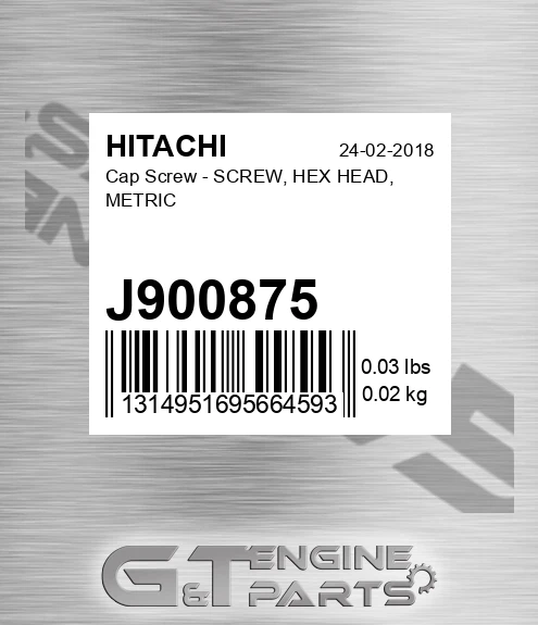 J900875 Cap Screw - SCREW, HEX HEAD, METRIC