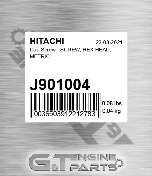 J901004 Cap Screw - SCREW, HEX HEAD, METRIC