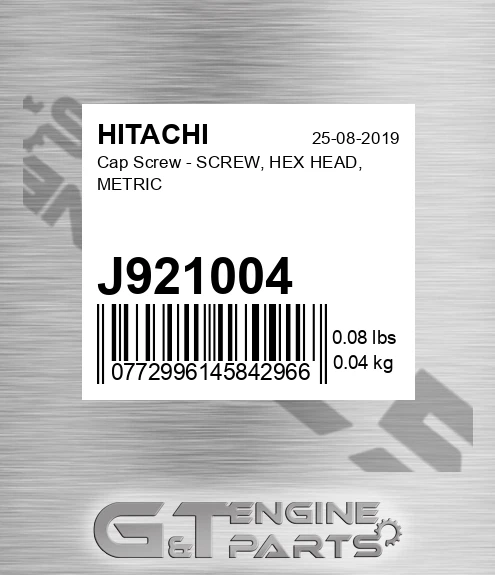 J921004 Cap Screw - SCREW, HEX HEAD, METRIC
