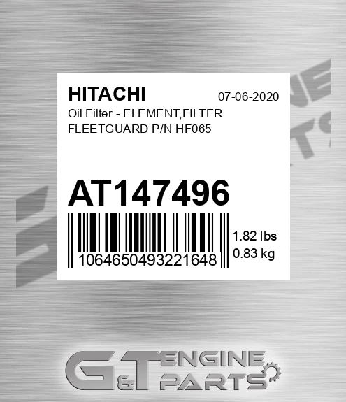 AT147496 Oil Filter - ELEMENT,FILTER FLEETGUARD P/N HF065