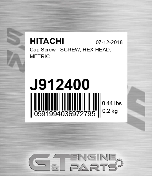 J912400 Cap Screw - SCREW, HEX HEAD, METRIC