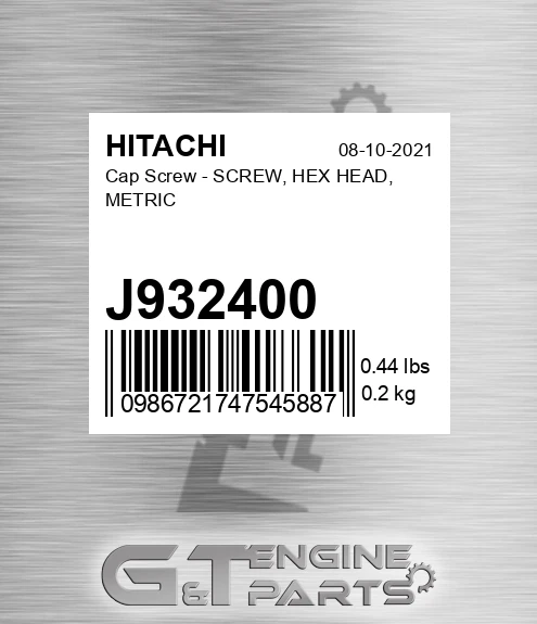 J932400 Cap Screw - SCREW, HEX HEAD, METRIC