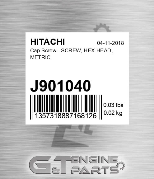 J901040 Cap Screw - SCREW, HEX HEAD, METRIC