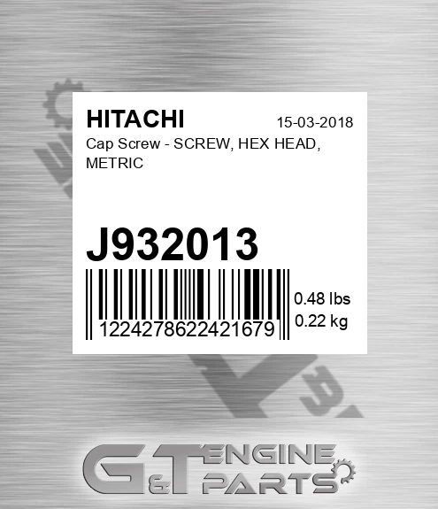 J932013 Cap Screw - SCREW, HEX HEAD, METRIC