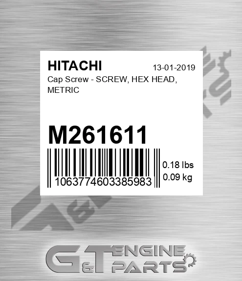M261611 Cap Screw - SCREW, HEX HEAD, METRIC