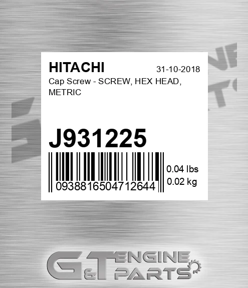 J931225 Cap Screw - SCREW, HEX HEAD, METRIC