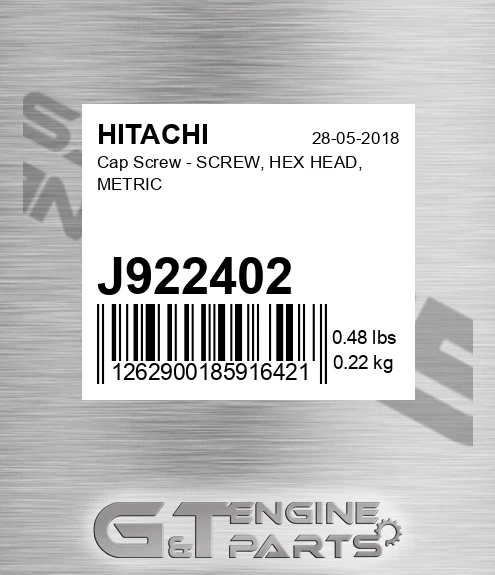 J922402 Cap Screw - SCREW, HEX HEAD, METRIC