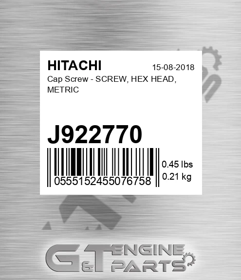 J922770 Cap Screw - SCREW, HEX HEAD, METRIC