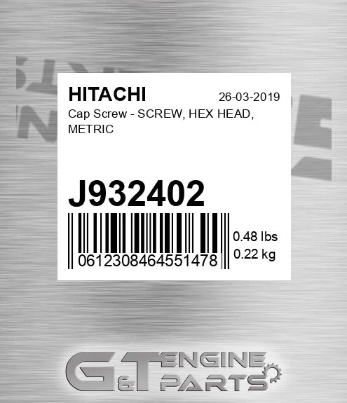 J932402 Cap Screw - SCREW, HEX HEAD, METRIC
