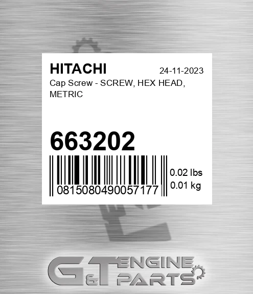 663202 Cap Screw - SCREW, HEX HEAD, METRIC