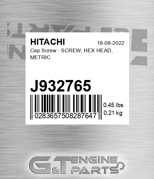J932765 Cap Screw - SCREW, HEX HEAD, METRIC