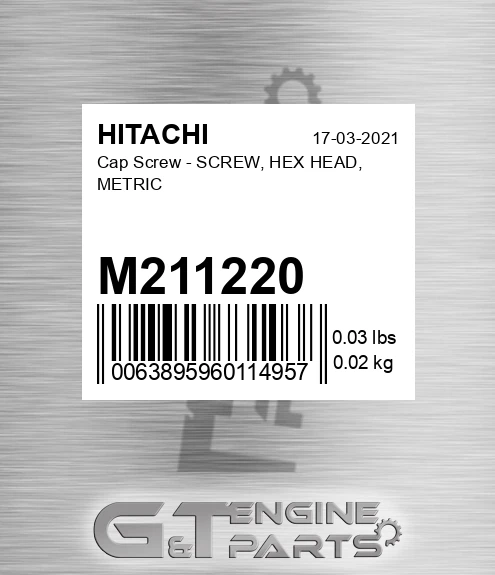M211220 Cap Screw - SCREW, HEX HEAD, METRIC